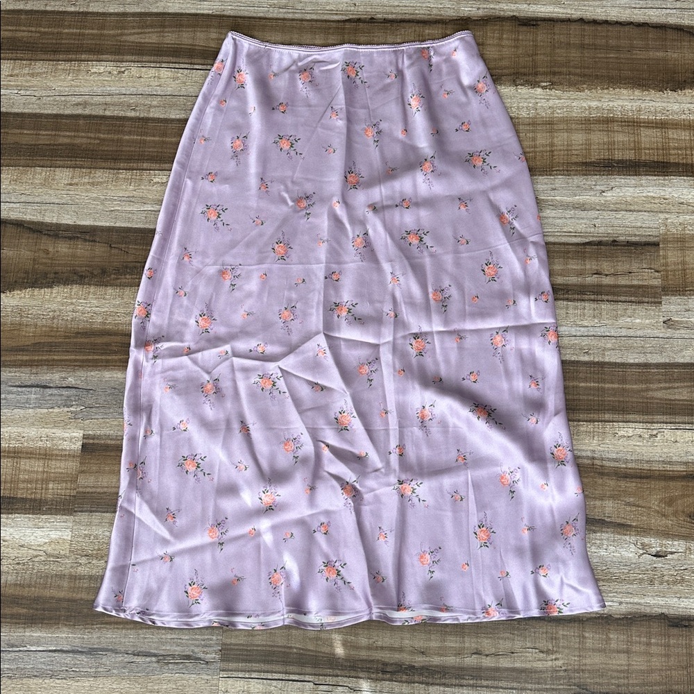 Reformation Lavender Floral Silk Skirt